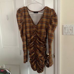 Plaid Long Sleeved Ruffle Dress